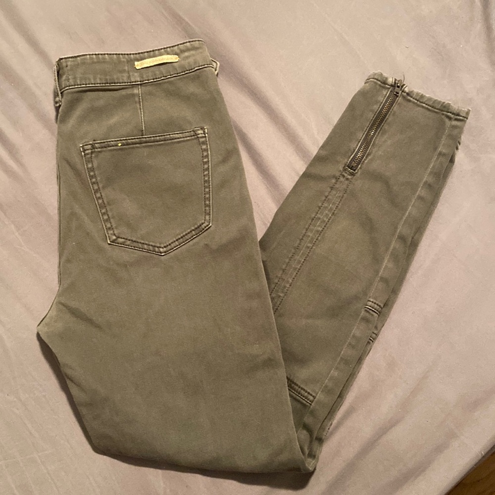 Pilcro Olive Green Skinny Ankle Zip Jeans